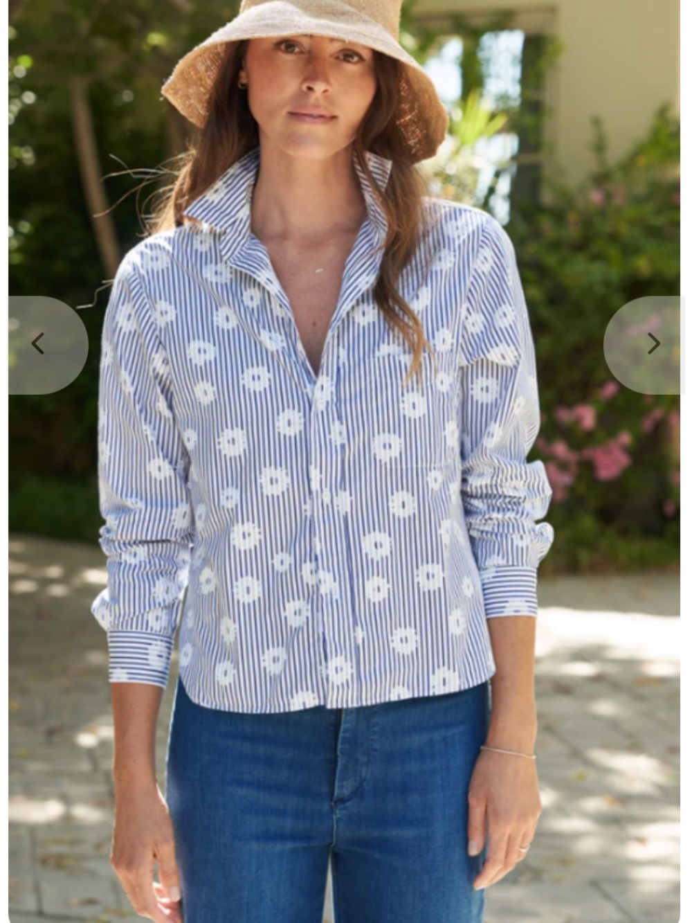 Frank & Eileen Blue and White Striped Floral Button-Down Shirt